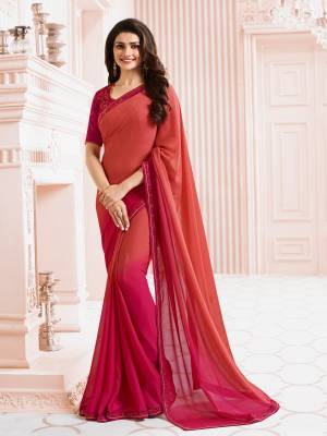 Go Colorful Wearing This Saree In Dark Peach And Pink Color Paired With Dark Pink Colored Blouse. This Saree Is Fabricated On Georgette Paired With Art Silk Fabricated Blouse. Both Its Fabrics Ensures Superb Comfort All Day Long. Buy Now.