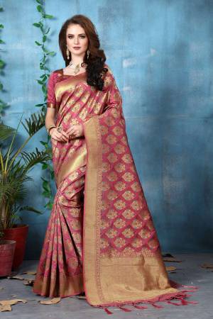 Look Pretty Wearing this Saree In Pink Color Paired With Pink Colored Blouse. This Saree And Blouse Are Fabricated On Banarasi Art Silk Beautified With Weave. Its Fabric Ensures Superb Comfort All Day Long. Buy Now.