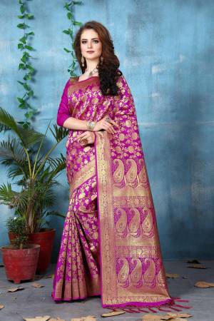 Shine Bright Wearing this Magenta Pink Colored Saree Paired With Magenta Pink Colored Blouse. This Saree And Blouse Are fabricated On Banarasi Art Silk Beautified With Weave All Over It.  Its Bright Color And Fabric Will Earn You Lots Of Compliments From Onlookers.