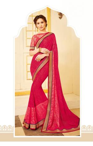 Look pretty In This Dark Pink Colored Saree Paired With Dark Pink Colored Blouse. This Saree Is Fabricated On Georgette Paired With Net Fabricated Blouse. Both Its Fabric Are Light Weight And easy To Carry all Day Long.