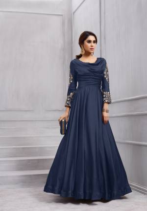Enhance Your Personality Wearing This Designer Floor Length Suit In Blue Color Paired With Blue Colored Bottom And Dupatta. Its Readymade Top Is Fabricated On Art Silk Fabricated On Paired With Unstitched Bottom Fabricated On Santoon And Chiffon Dupatta. Buy This Designer Suit Now.