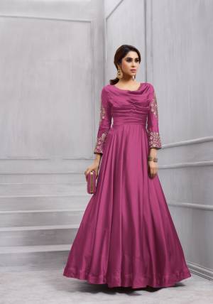 Look Pretty Wearing This Designer Floor Length Suit In Pink Color Paired With Pink Colored Bottom And Dupatta.This Readymade Suit Is Fabricated On Art Silk Paired With Santoon Bottom And Chiffon Dupatta. Its Top Is Stitched Which Also Comes With A Margin And HAs Unstitched Bottom.