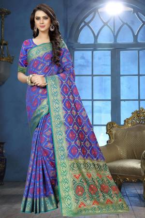 For Your Semi-Casuals, Grab This Pretty Saree In Blue Color Paired With Blue Colored Blouse. This Saree Is Fabricated On Jacquard Silk Paired With Art Silk Fabricated Blouse. It Is Light In Weight And Easy To Drape. Buy It Now.