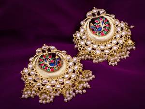 This Beautiful Pair OF Earrings In Golden And Multi Color Can Be Paired With Any Colored Traditional Attire. This Beautiful Earrings Are Beautified With Stone And Moti Work. Buy Now.