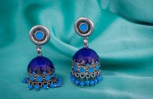 Grab This Attractive Blue Colored Jhumki Patterned Earrings Set Which Can Be Paired With Blue Or Any Contrasting Colored Traditonal Attire. 