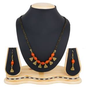 Grab This Beautiful Heavy Mangalsutra Set In Different Colors. This Pretty Mangalsutra Is Beautified With Orange Colored Beads. This Mangalsutra Can Be Paired With Your Ethnic Wear. Buy It Soon Before The Stock Ends.