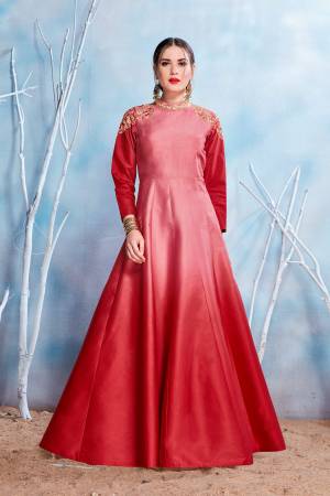 Look Pretty In This Lovely Shaded Gown In Pink And Red Color Fabricated On Modal Satin. This Readymade Designer Floor Length Gown Is Will Earn You Lots Of Compliments From Onlookers.