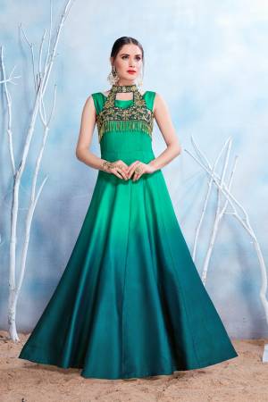 New and Unique Patterned Designer Readymade Gown Is Here In Shades Of Sea Green Color. This Pretty Gown Is Fabricated On Modal Satin Which Is Light Weight And Easy To Carry All Day Long.