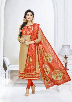 Simple And Elegant Looking Suit Is Here In Beige Colored Top Paired With Contrasting Rust Orange Colored Bottom And Dupatta. This Dress Material Is Fabricated On Chanderi Cotton Paired With Cotton Bottom And Dupatta. Get This Stitched As Per Your Desired Fit And Comfort. Buy Now.