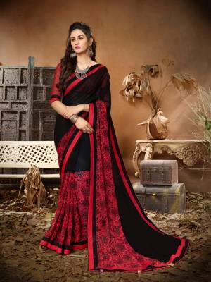 For A Bold And Beautiful Look, Grab This Saree In Black Color Paired With Red Colored Blouse. This Saree Is Fabricated On Georgette Paired With Georgette Fabricated Blouse. It Is Light In Weight And Easy To Carry All Day Long. Buy Now.