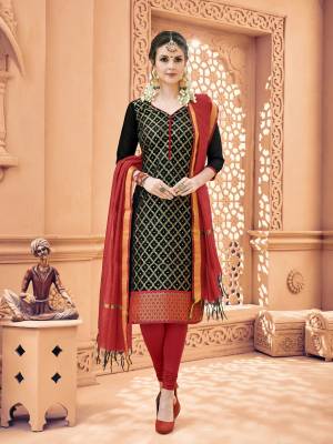 For A Bold And Beautiful Look, Grab This Straight Cut Suit In Black Color Paired With Maroon Colored Bottom And Dupatta. Its Top Is Fabricated On Banarasi Art Silk Paired With Cotton Bottom And Khadi Silk Dupatta. Its All Three Fabrics Ensures Superb Comfort All Day Long. Buy This Dress Material Now.