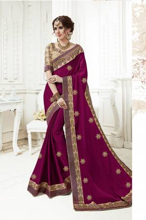 Attract All Wearing This Designer Saree In Purple Color Paired With beige Colored Blouse. This Saree Is Fabricated On Georgette Paired With Art Silk Fabricated Blouse. This Lovely Color Will Earn You Lots Of Compliments From Onlookers.