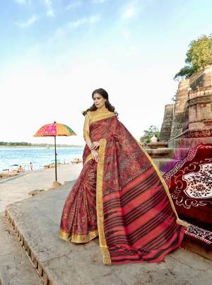 Go Colorful With This Beautiful Saree In Multi Color Paired With Beige Colored Blouse. This Saree And Blouse Are Fabricated On Cotton Silk Beautified With Prints All Over It, Buy This Saree Now.