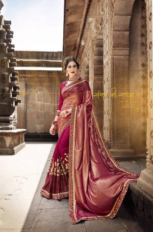 Here Is A Beautiful Saree In Magenta Pink Color Paired With Magenta Pink Colored Blouse. This Saree Is Fabricated On Lycra And Georgette Paired With Art Silk Fabricated Blouse. Its Fabrics Ensures Superb Comfort Throughout The Gala. Buy This Designer Saree Now.