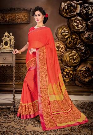 Look Beautiful Wearing This Saree In Dark Peach Color Paired With Dakr Peach Colored Blouse. This Saree Is Fabricated On Cotton Paired With Art Silk Fabicated Blouse. Its Fabircs Ensures Superb Comfort All Day Long. Buy This Pretty Saree Now.