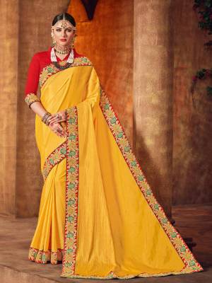 Impress everyone with your amazing Trendy look by draping this yellow color two tone silk fabrics saree. this party wear saree won't fail to impress everyone around you. this gorgeous saree featuring a beautiful mix of designs. Its attractive color and designer heavy embroidered design, Flower patch design, beautiful floral design work over the attire & contrast hemline adds to the look. Comes along with a contrast unstitched blouse.