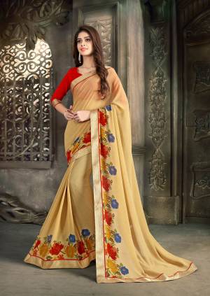 Flaunt Your Rich And Elegant Taste Wearing This Saree In Beige Color Paired With Contrasting Red Colored Blouse. This Saree Is Fabricated On Georgette Paired With Art Silk Fabricated Blouse. Its Fabric Is Light Weight And easy To carry All Day Long.