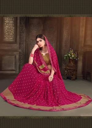 Dark Colored Attire Adds More Beauty To Your Personality, Grab This Saree In Magenta Pink Color Paired With Copper Colored Blouse. This Saree Is Fabricated On Georgette Paired With Art Silk Fabricated Blouse. Buy This Saree Now.