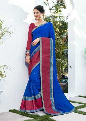 Bright And Visually Appealing Color Is Here With This Saree In Royal Blue Color Paired With Magenta Pink Colored Blouse. This Saree Is Fabricated On Chiffon Jacquard Paired With Brocade Fabricated Blouse. Buy This Saree Now.