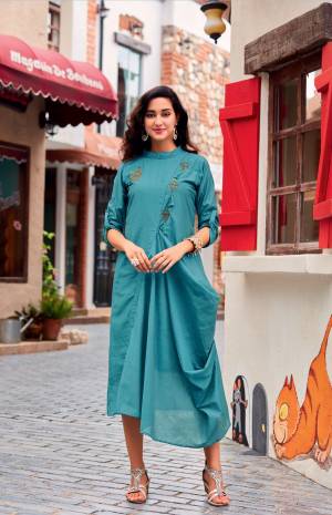 Add This Lovely Designer Readymade Kurti In Blue Color Fabricated On Soft Silk Beautified With Moti And Stone Work. It Has Beautiful Drape Pattern And High Neck. Buy This Kurti Now.