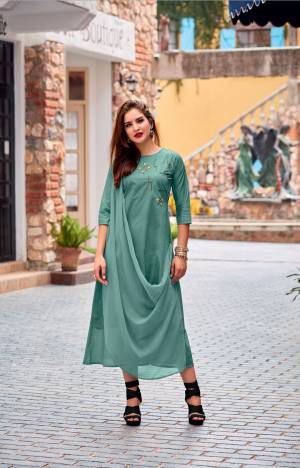New And Unique Shade In Blue Is Here With This Readymade Kurti In Cadet Blue Color Fabricated On Soft Silk. This Designer Kurti Is Beautified With Stone And Moti Work, Also It Is Light Weight And Easy To Carry All Day Long.