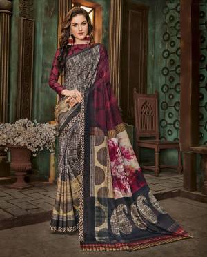For A Bold and Beautiful Look, Grab This Saree In Black And Maroon Color Paired With Black And Maroon Colored Blouse. This Saree And Blouse Are Fabricated On Cotton Silk Beautified With Bold And Intricate Prints All Over. 