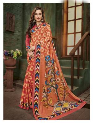 Orange Color Induces Perfect Summery Appeal To Any Outfit, So Grab This Saree For This Summer In Orange Color Paired With Orange Colored Blouse, This Saree And Blouse are Fabricated On Cotton Silk Which Ensures Superb Comfort all Day Long In Summers.