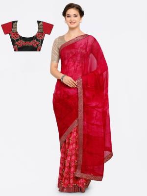 Grab This Pretty Saree In Dark Pink Color Paired With Maroon Colored Blouse. This Beautiful Dark Colored Combination Will Give A Unique Look To Your Personality. This Saree Is Fabricated On Georgette Paired With Art Silk Fabricated Blouse. 