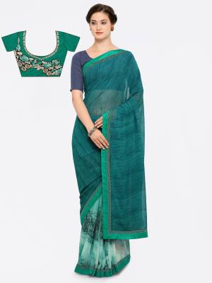 Add This New Shade Of Green To Your Wardrobe With This Saree In Teal Green Color Paired With Teal Green Colored Blouse. This Saree Is Fabricated In Georgette Paired With Art Silk fabricated Blouse. Buy This Designer Saree Now.