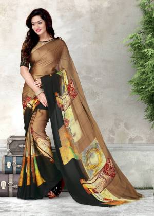 Flaunt Your Rich And Elegant Taste Wearing This Lovely Saree In Brown And Black Color Paired With Brown And Black Colored Blouse. This Saree and Blouse Are Fabricated On Chiffon Beautified With Abstract Prints. Buy This Saree Now.