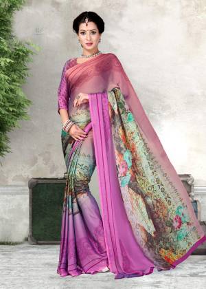 A Must Shade In Every Womens Wardrobe Is Here With This Saree In Pink And Purple Color Paired With Pink And Purple Colored Blouse. This Saree And Blouse are Fabricated On Chiffon Beautified With Prints. Its Fabric Ensures Superb Comfort all Day Long.