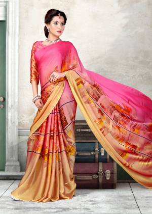 Simple and Elegant Looking Saree Is Here For Your Casual Wear In Pink And Cream Color Paired With Pink Colored Blouse. This Saree And Blouse Are Fabricated On Chiffon Beautified With Prints. Buy This Saree Now.