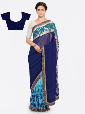 Go With Shades Of Blue With This Saree In Navy Blue And Blue Color Paired With Navy Blue Colored Blouse. This Saree Is Fabricated On Georgette Paired With Art Silk Fabricated Blouse. It Is Light In Weight And Easy To Carry All Day Long.