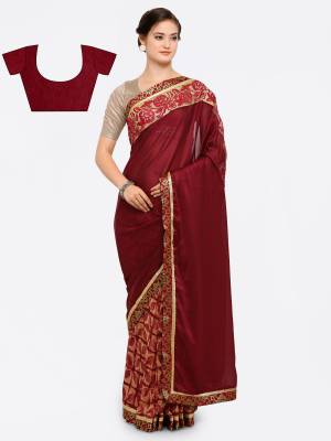 Feel Like A Queen Wearing This Saree In Maroon Color Paired With Contrasting Navy Blue Colored Blouse. This Saree Is Fabricated On Georgette Paired With Art Silk Fabricated Blouse. Buy This Designer Saree Now.