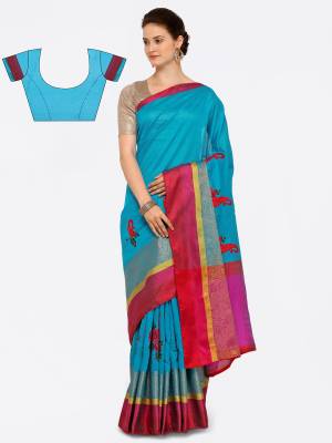 Simple and Elegant Looking Saree Is Here In Sky Blue Color Paired With Sky Blue Colored Blouse. This Saree And Blouse Are Fabricated On Cotton Art Silk Beautified With Contrasting Embroidery. This Saree Is Light Weight And easy To Carry All Day Long.