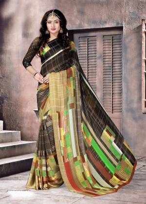 Add This Simple Saree To Your Wardrobe For Your Casual Wear In Black And Multi Color Paired With Black Colored Blouse. This Saree And Blouse Are Fabricated On Satin Silk Beautified With Checks Prints. 