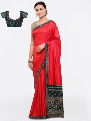 Shine Bright Wearing This Saree In Dark Pink Color Paired With Contrasting Teal Blue Colored Blouse. This Saree Is Fabricated On Silk Paired With Art Silk Fabricated Blouse. It Has Detailed Embroidery Over The Blouse And Pallu. Buy This Designer Saree Now.