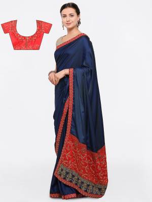 Look Beautiful Wearing This Saree In Navy Blue Color Paired With Contrasting Red Colored Blouse. This Saree Is Fabricated On Silk Paired With Art Silk Fabricated Blouse. It Is Light In Weight And Also Easy To Drape and Carry All Day Long. Buy Now.