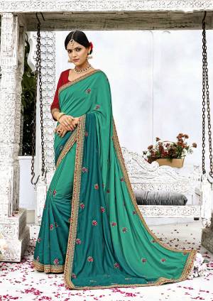 Shades Are In This Season, So Grab This Designer Shaded Saree In Teal Green And Blue Color Paired With Contrasting Maroon Colored Blouse. This Saree Is Fabricated On Soft Silk Paired With Art Silk Fabricated Blouse. Both Its Fabrics Ensures Superb Comfort all Day Long.