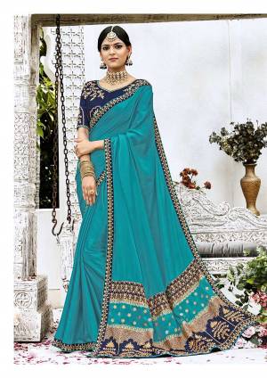 Go With The Shades Of Blue This Summer With This Designer Saree In Blue Color Paired With Navy Blue Colored Blouse. This Saree Is Fabricated On Soft Silk Paired With Art Silk Fabricated Blouse. It Is Light Weight And Easy To Carry All Day Long.