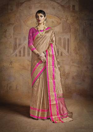 Simple And Elegant Looking Silk Saree Is Here In Beige Color Paired With Fuschia Pink Colored Blouse. This Saree And Blouse Are Fabricated On Handloom Art Silk Beautified With Weave. Buy This Rich Looking Saree Now.