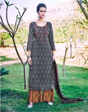For A Bold And Beautiful Look, Grab This Dress Material In Grey Color Paired With Multi Colored Bottom And Dupatta. Its Top And Bottom Are Fabricated On Cotton Paired With Chiffon Dupatta. Get This Stitched As Plazzo For Utmost Comfort. 