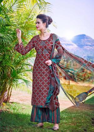 Grab This Pretty Dress Material For Your Casual Or Semi-Casual Wear In Maroon Colored Top Paired With Multi Colored Bottom And Dupatta. Its Top And Bottom Are Fabricated On Cotton Paired With Chiffon Dupatta. Get This Stitched As Per Your Desired Fit And Comfort.