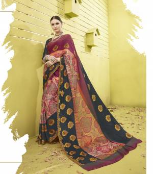 Go Colorful Wearing This Pretty Saree In Multi Color Paired With Black Colored Blouse. This Saree And Blouse Are Fabricated On Cotton Silk Beautified with Prints All Over It, Buy This Saree Now.