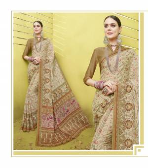 Simple and Elegant Looking Saree Is Here In Cream Color Paired With Beige Colored Blouse. This Saree And Blouse Are Fabricated On Cotton Silk Beautified With Floral Prints All Over. Buy This Simple Saree Now.