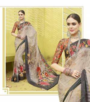 Simple and Elegant Looking Saree Is Here In Cream Color Paired With Multi Colored Blouse. This Saree And Blouse Are Fabricated On Cotton Silk Beautified With Floral Prints All Over. Buy This Simple Saree Now.