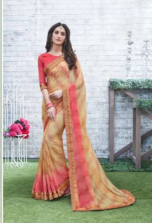 Simple And Elegant Looking Saree Is Here In Beige And Peach Color Paired With Dark Peach Colored Blouse. This Saree And Blouse Are Fabricated On Georgette Beautified With Prints And Lace Border. 