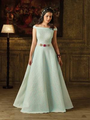 Look Like A Princess Wearing This Designer Floor Length Gown In Pastel Blue Color With Off Shoulder Pattern. This Pretty Gown Is Made On Imported Fabric. It Is Light Weight And Easy To Carry And Also Durable.