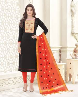 For A Bold And Beautiful Look, Grab This Dress Material In Black Colored Top Paired With Orange Colored Bottom And Dupatta. Its Top And Bottom Are Fabricated On Cotton Paired With Banarasi Art Silk Dupatta. Its Fabric Ensures Superb Comfort All Day Long. Buy Now.