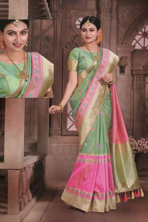 Flaunt Your Rich and Elegant Taste Wearing This Elegant Looking Saree In Pastel Green Color Paired With Pastel Green Colored Blouse. This Saree And Blouse Are Fabricated On Art Silk Beautified With Weave. Buy This Pretty Elegant Saree Now.